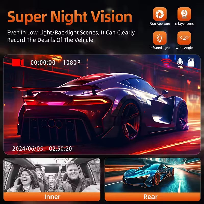 3 Channel Dash Cam for Cars 1080P Car Camera WIFI Video Recorder Front inside Rear View Camera Car DVR Black Box Car Assecories