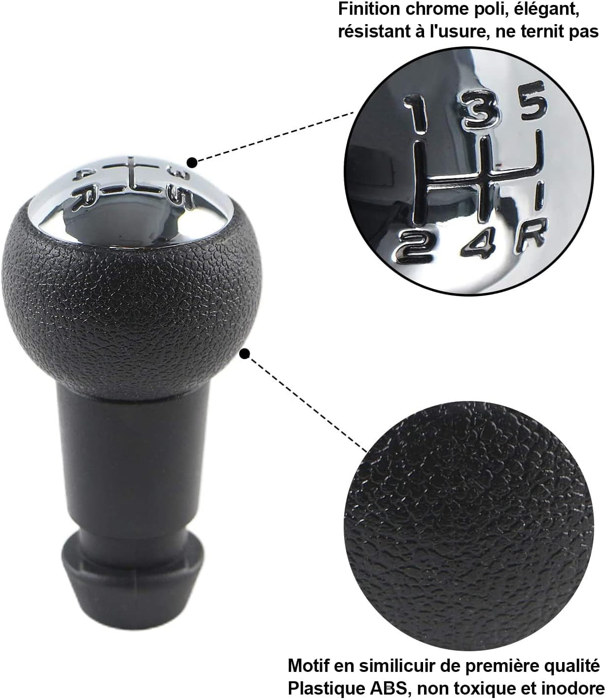 Pommeau De Levier De Vitesses Manuel 5 Vitesses Pour Peugeot 106 107 207 301 307 308 407 408 508 3008 1007 / Pour CITROEN C2 C3 C4 Picasso - Noir Et Argent