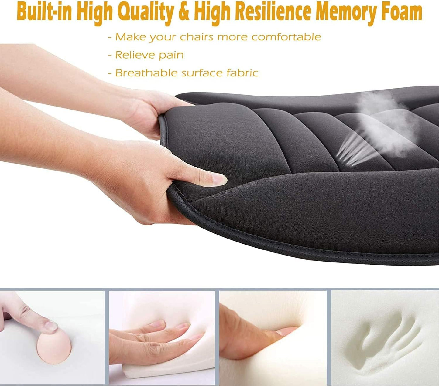 Coussin Voiture Siege,Housse De Siège, Mousse Mémoire Protection Chaise Confortable Antidérapant Tapis Couverture Siège, Pour Auto Bureau Domicile-Noir