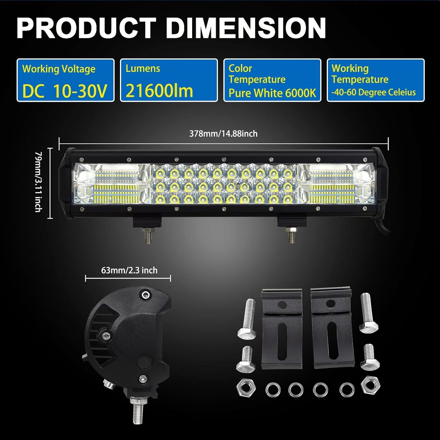 Barre Lumineuse LED, 38 Cm 15 Pouces 216W Spot Et Inondation Combinée Barre De LED Pour Offroad Véhicules 4X4 Camion Tracteur SUV