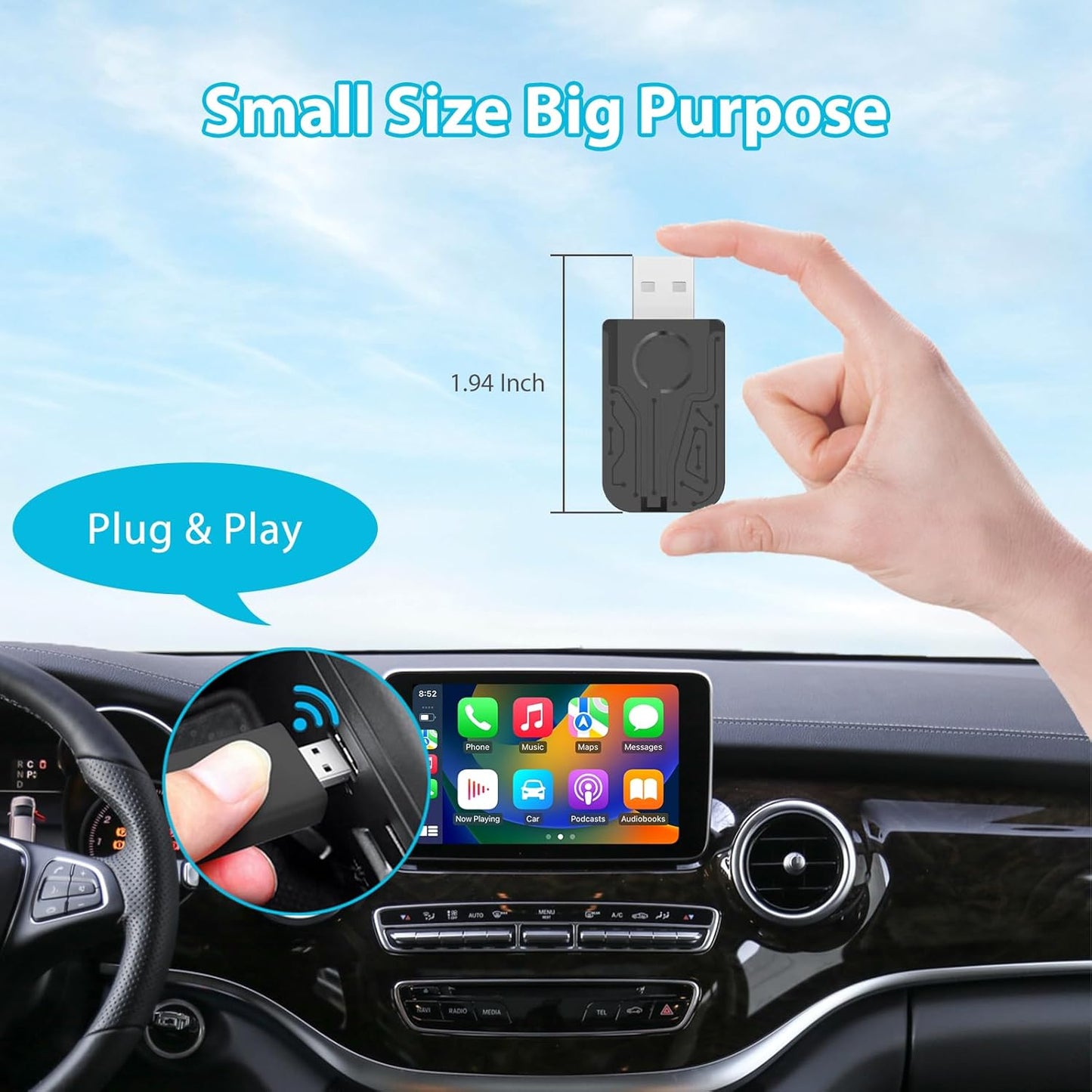 Autonano Adaptateur USB Carplay Sans Fil, Adaptateur Automatique Android, Facile Plug & Play, Compatible Avec Les Voitures Ă Partir De 2016 Et Iphone Android Phone 2024 Mise Ă Niveau