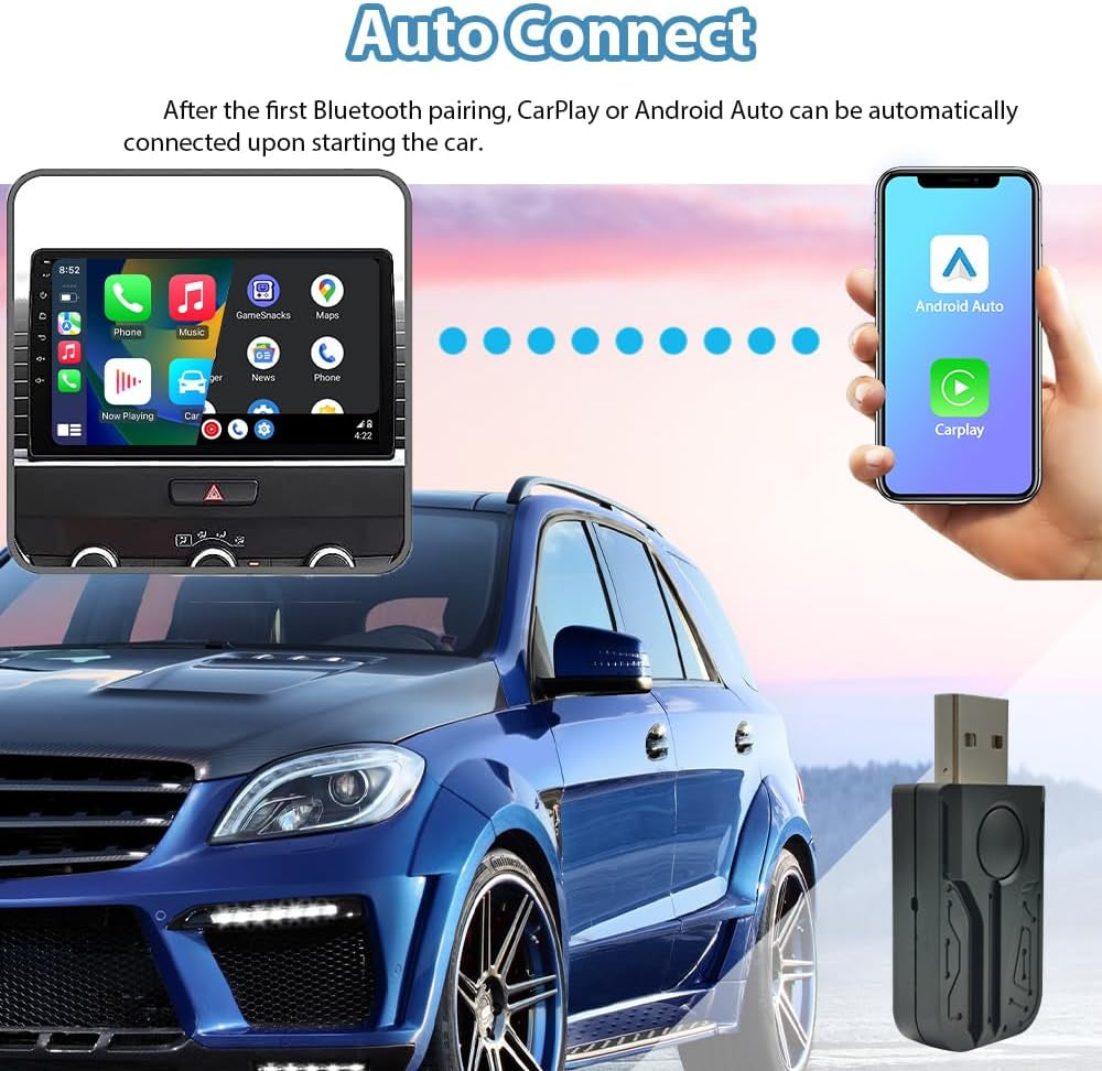 Autonano Adaptateur USB Carplay Sans Fil, Adaptateur Automatique Android, Facile Plug & Play, Compatible Avec Les Voitures Ă Partir De 2016 Et Iphone Android Phone 2024 Mise Ă Niveau