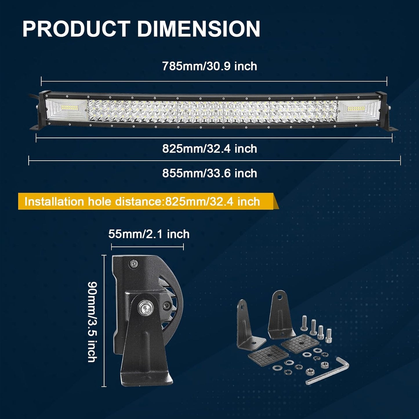 32 Pouces 80 Cm 405W Slim Incurvée Barre De Led 4X4 Avec 12V Faisceau De Câblage Kit, Led Light Bar, Barre Lumineuse Led Pour Offroad Véhicules Voiture Camions ATV, 6000K Feu Antibrouillard