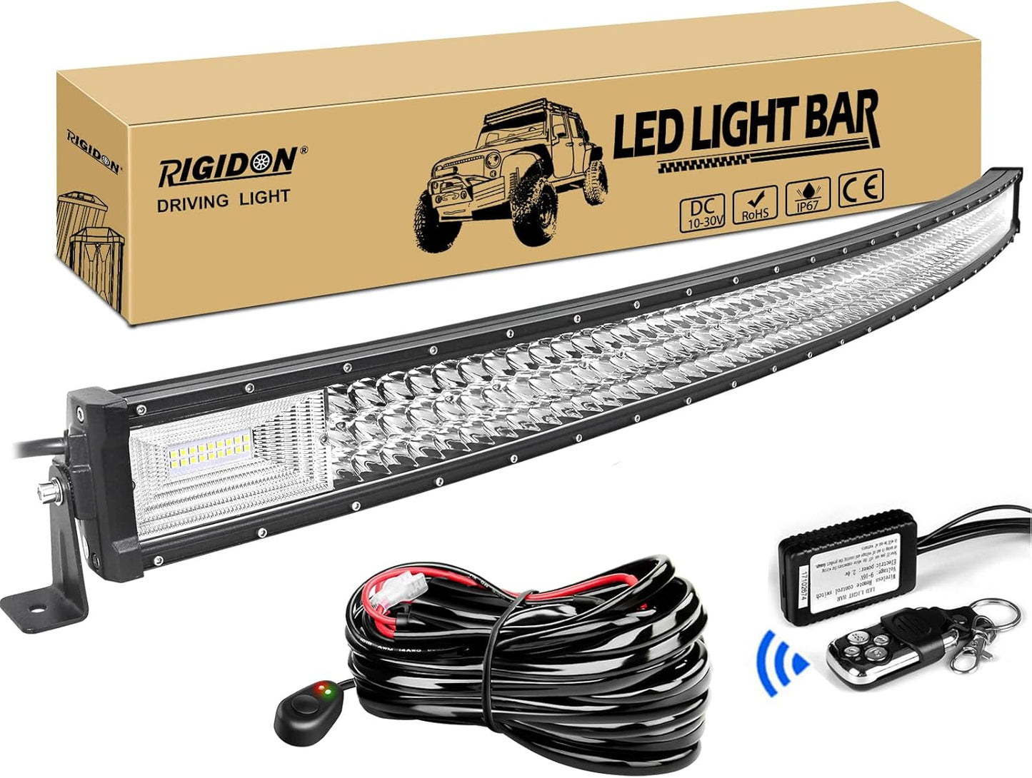 130 Cm 52 Pouces 675W Incurvée LED Light Barre Avec 12V Stroboscopique Faisceau De Câblage Kit, Barre D'Éclairage LED, Feu Antibrouillard Pour Offroad Véhicules Voiture Camions 4X4,6000K