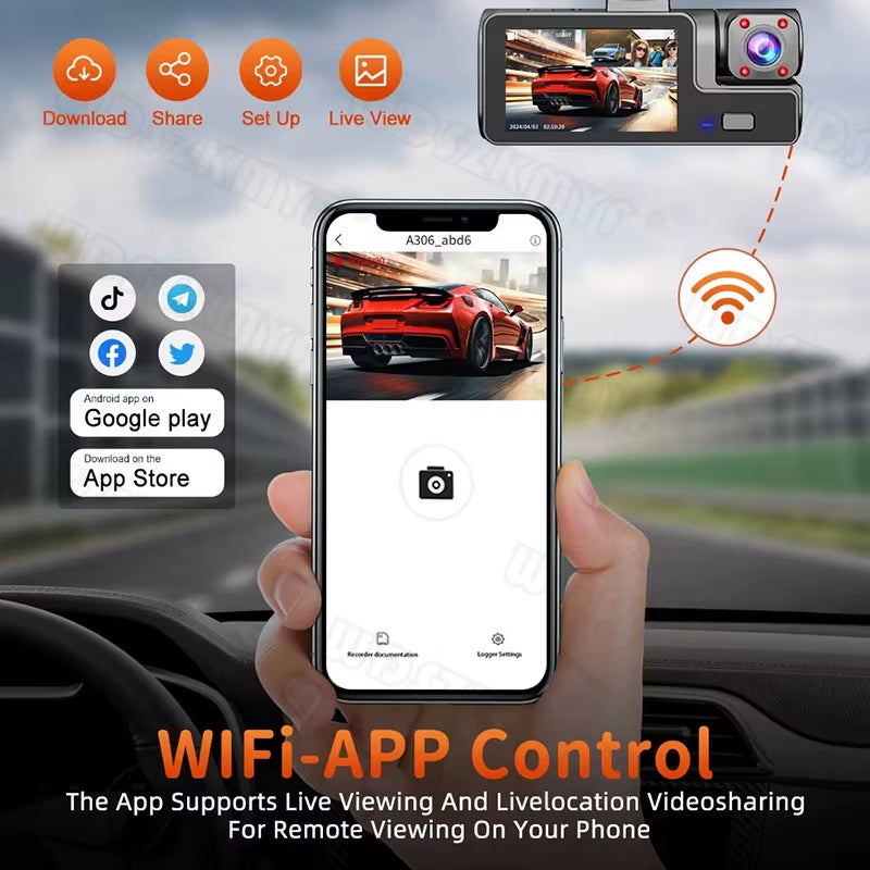3 Channel Dash Cam for Cars 1080P Car Camera WIFI Video Recorder Front inside Rear View Camera Car DVR Black Box Car Assecories