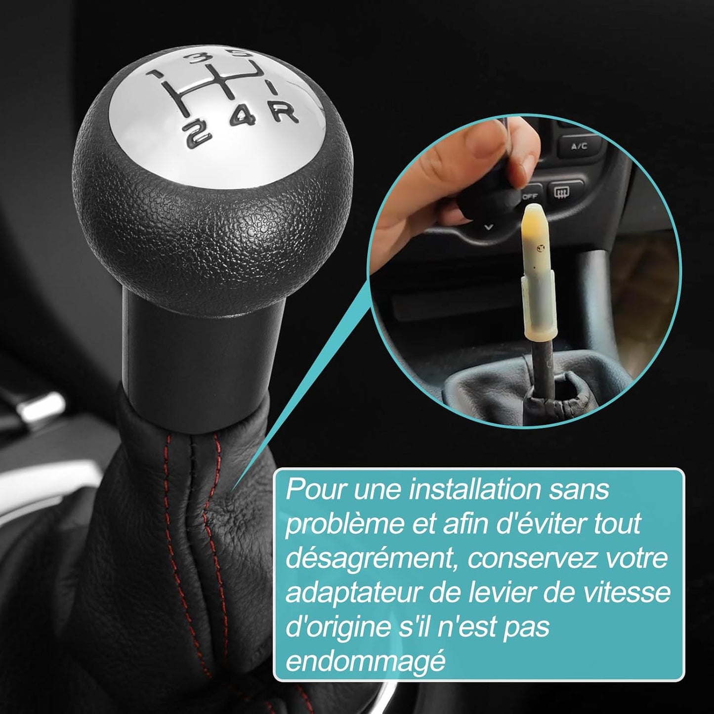 Pommeau De Levier De Vitesses Manuel 5 Vitesses Pour Peugeot 106 107 207 301 307 308 407 408 508 3008 1007 / Pour CITROEN C2 C3 C4 Picasso - Noir Et Argent