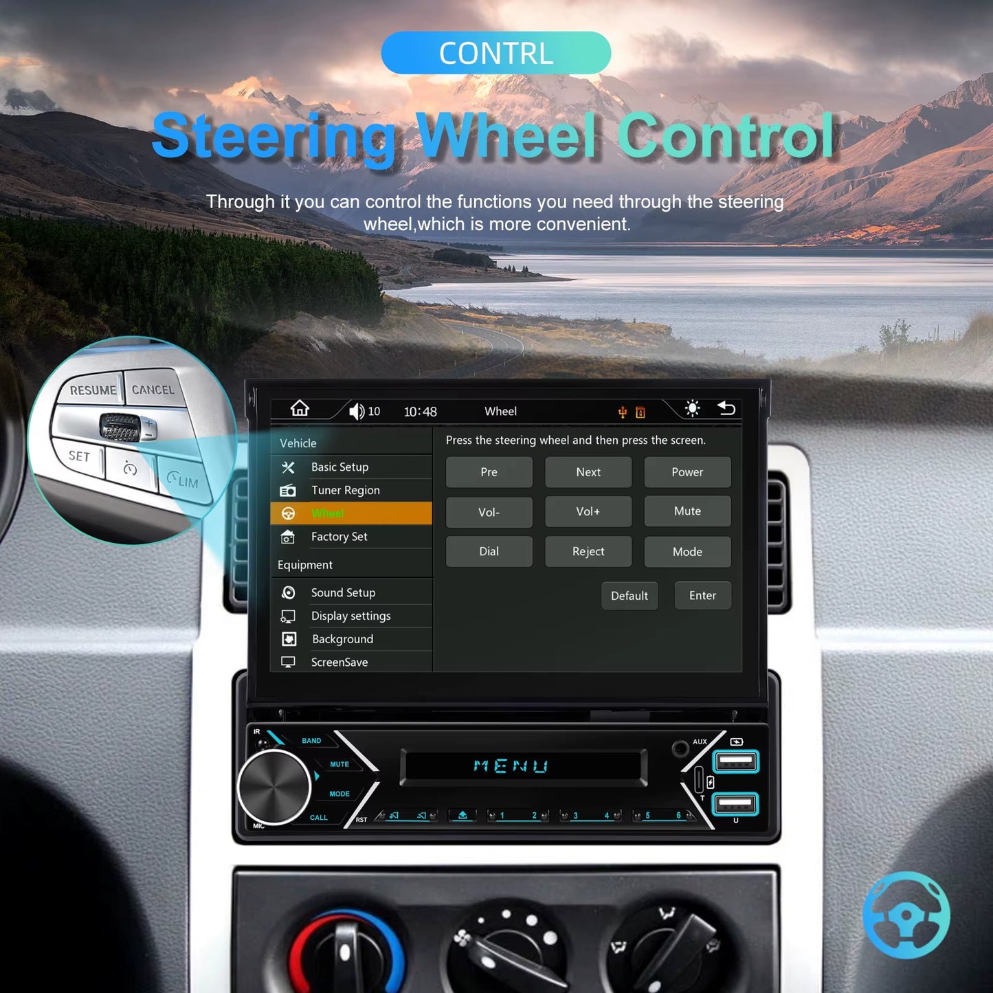 1DIN 7" HD Retractable Touch Screen Universal Car MP5 Player Bluetooth FM Radio Carplay Android Auto Electric Telescopic