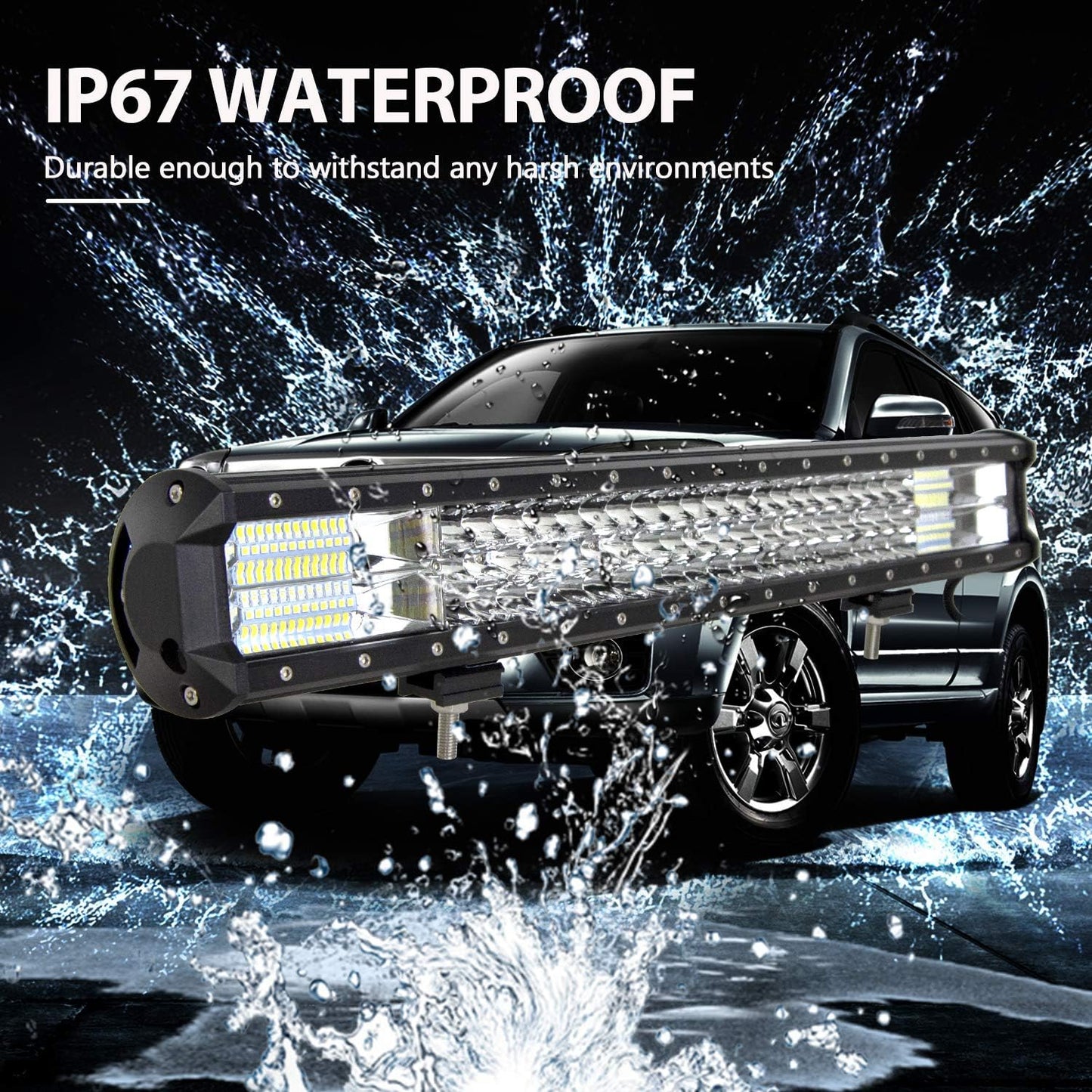 55 Cm 324W Triple Rangée 7D Barre Lumineuse LED De Travail Spot Inondation Combo Faisceau DC 12V-24V 6000K Offroad Véhicules 4X4 ATV Utvs