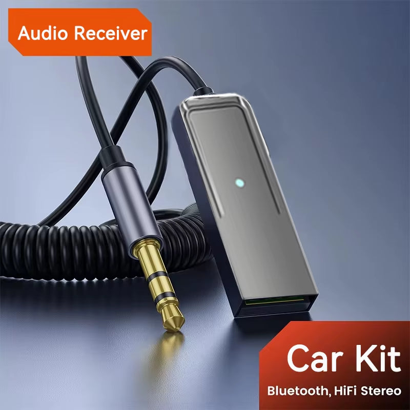 Bluetooth 5.5 Car Kit AUX Audio Receiver USB to 3.5Mm Hifi Stereo Music Navigation Handsfree with Mic Wireless Adapter Transmit