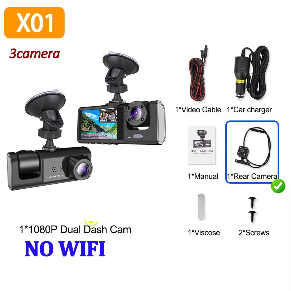 3 Channel Dash Cam for Cars 1080P Car Camera WIFI Video Recorder Front inside Rear View Camera Car DVR Black Box Car Assecories