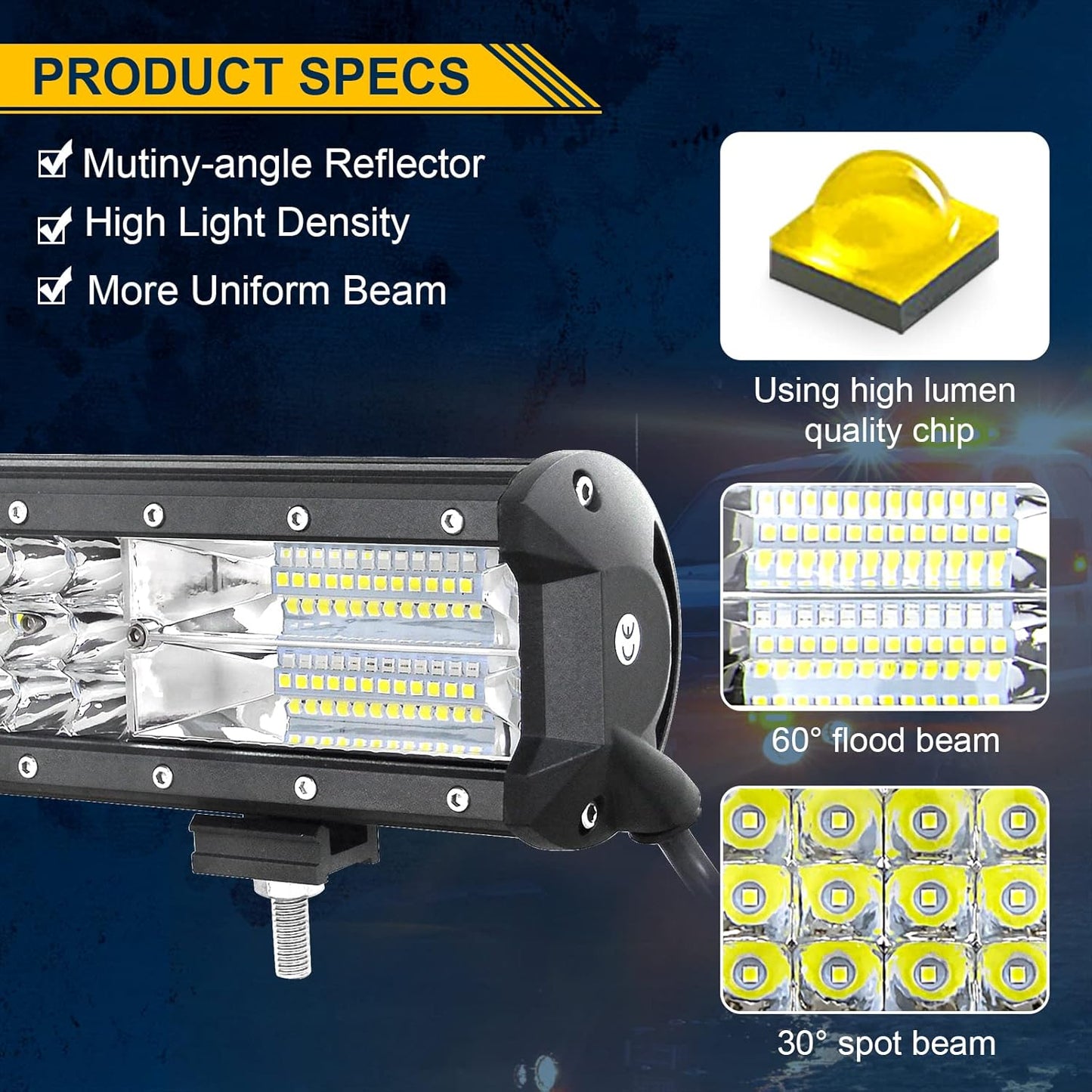 55 Cm 324W Triple Rangée 7D Barre Lumineuse LED De Travail Spot Inondation Combo Faisceau DC 12V-24V 6000K Offroad Véhicules 4X4 ATV Utvs
