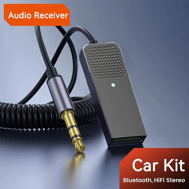 Bluetooth 5.5 Car Kit AUX Audio Receiver USB to 3.5Mm Hifi Stereo Music Navigation Handsfree with Mic Wireless Adapter Transmit