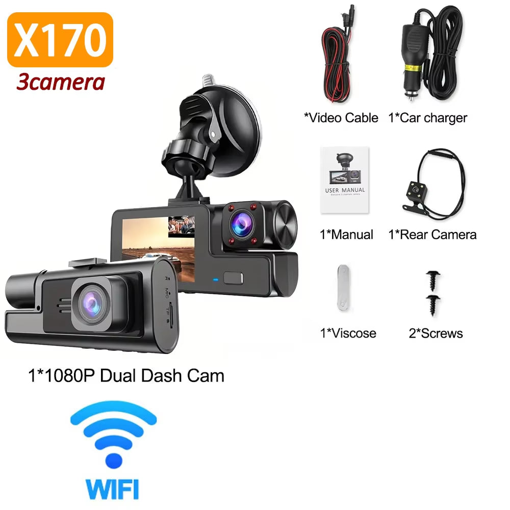 3 Channel Dash Cam for Cars 1080P Car Camera WIFI Video Recorder Front inside Rear View Camera Car DVR Black Box Car Assecories