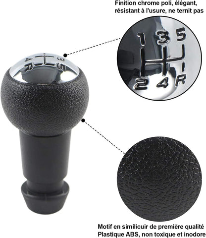 Pommeau De Levier De Vitesses Manuel 5 Vitesses Pour Peugeot 106 107 207 301 307 308 407 408 508 3008 1007 / Pour CITROEN C2 C3 C4 Picasso - Noir Et Argent