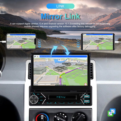 1DIN 7" HD Retractable Touch Screen Universal Car MP5 Player Bluetooth FM Radio Carplay Android Auto Electric Telescopic