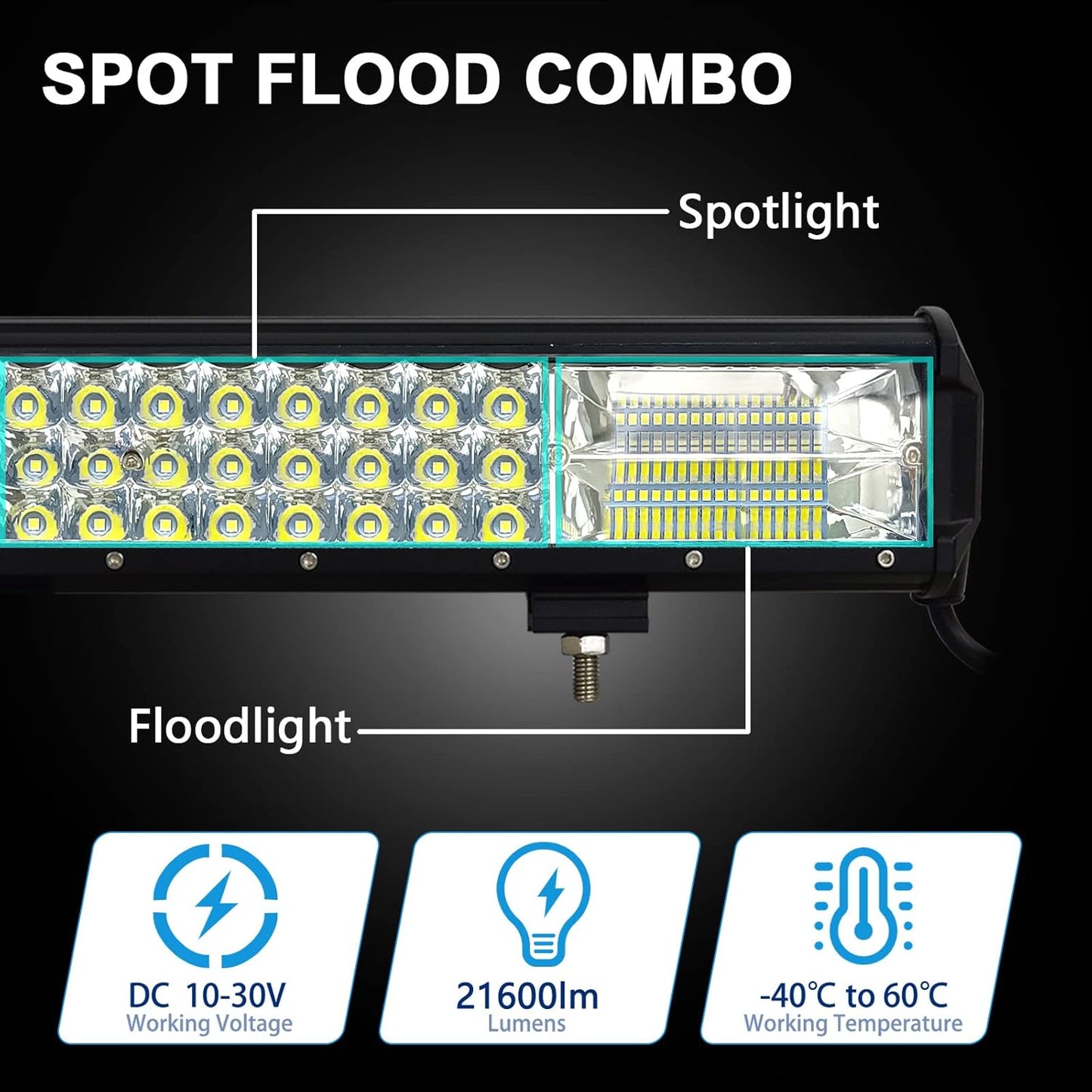 Barre Lumineuse LED, 38 Cm 15 Pouces 216W Spot Et Inondation Combinée Barre De LED Pour Offroad Véhicules 4X4 Camion Tracteur SUV