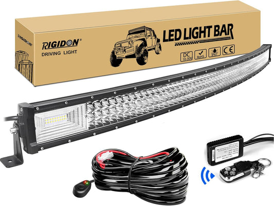 130 Cm 52 Pouces 675W Incurvée LED Light Barre Avec 12V Stroboscopique Faisceau De Câblage Kit, Barre D'Éclairage LED, Feu Antibrouillard Pour Offroad Véhicules Voiture Camions 4X4,6000K
