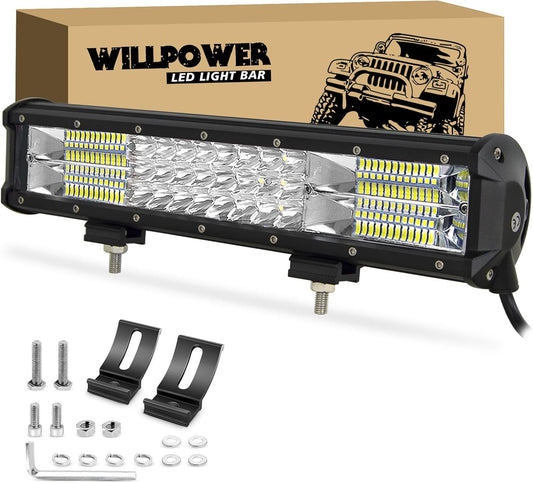 Barre Lumineuse LED, 38 Cm 15 Pouces 216W Spot Et Inondation Combinée Barre De LED Pour Offroad Véhicules 4X4 Camion Tracteur SUV