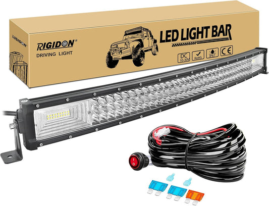 32 Pouces 80 Cm 405W Slim Incurvée Barre De Led 4X4 Avec 12V Faisceau De Câblage Kit, Led Light Bar, Barre Lumineuse Led Pour Offroad Véhicules Voiture Camions ATV, 6000K Feu Antibrouillard