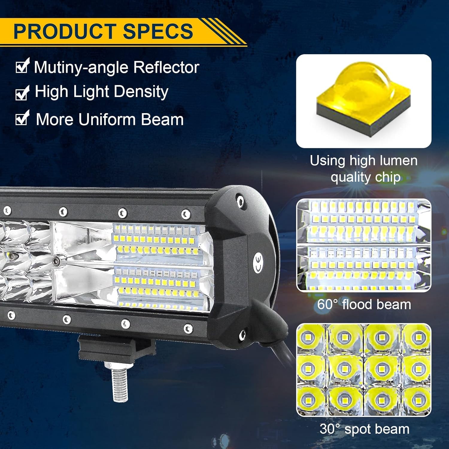 55 Cm 324W Triple Rangée 7D Barre Lumineuse LED De Travail Spot Inondation Combo Faisceau DC 12V-24V 6000K Offroad Véhicules 4X4 ATV Utvs