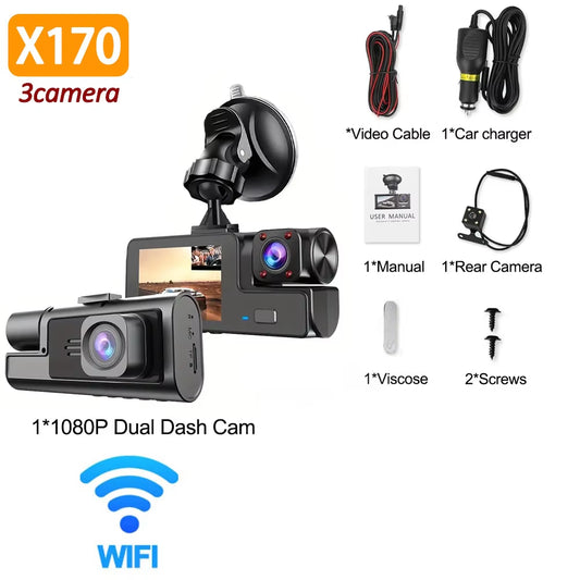 3 Channel Dash Cam for Cars 1080P Car Camera WIFI Video Recorder Front inside Rear View Camera Car DVR Black Box Car Assecories